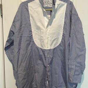 Frank & Eileen Blue and White Striped Bib-Front Button Shirt